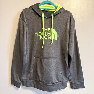 The North Face Hoodie Gray Neon Green Logo Pullover Sweatshirt Size L